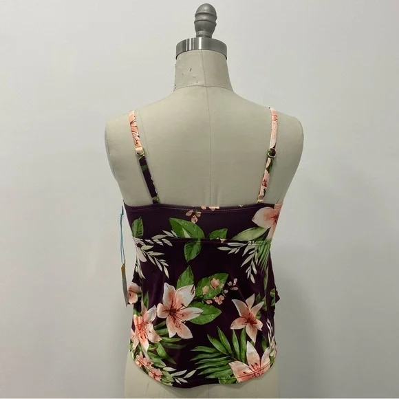 Women’s Floral Tankini Swimwear Kona Sol Red Size S (4-6) - Picture 3 of 7